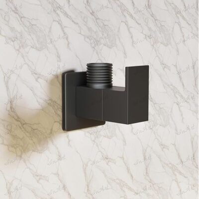 In Art Brass Angle Valve for Bathroom & kitchen | Brass Angle Cock with Flange Connection | Stop Cock with Wall Flange | Wall Mounted | Black Finish, 80mm x 40mm x 48mm