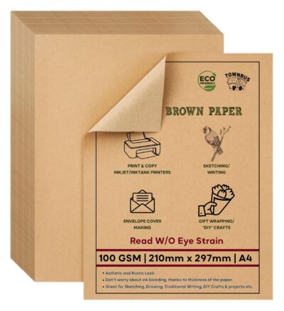 TOWNBUS - A4 |Pack of 100 | 100 GSM Kraft Paper Sheets, Printing Paper, Writing & Drawing Paper, arts and crafts projects
