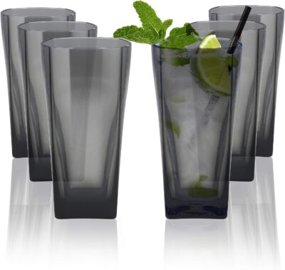Plastic Square Polycarbonate Water Unbreakable Glass Set of 6, Plastic Water Glasses, Juice Glasses, Beer Glass, Drinking Glass Set of 6(Black, 300ml)