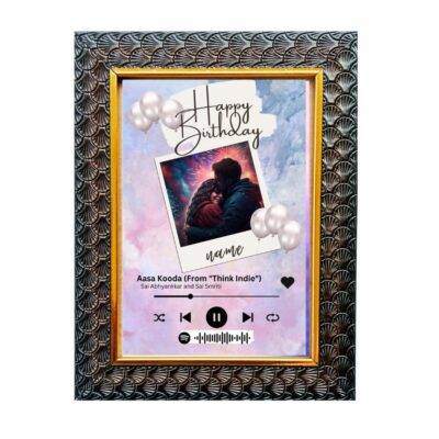 SJ ENTERPRISES Customized Spotify Song Wooden Photo Frame – Happy Birthday Design, 4x6 Inch