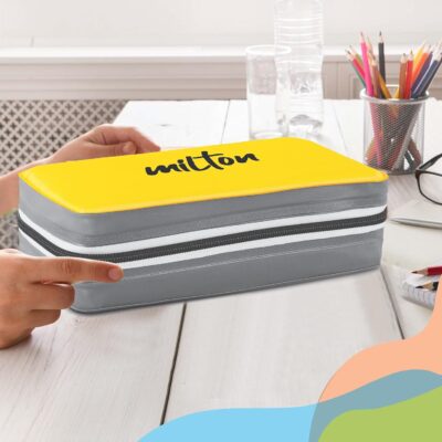 MILTON New Mini Lunch Box with Insulated Bag | 2 Stainless Steel Containers (280 ml Each) | Leak-Proof, BPA-Free Office Tiffin – Yellow