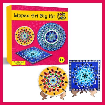 SOLOBOLO Lippan Art and Craft Materials Kit for Adults and Beginners, Premarked MDF Board Warli Art Painting DIY Kit with Stands for Room Wall Hanging, Office and Home Decoration