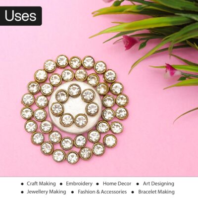 Embroidery material Sew on Raised Kundan Stone Beads for Craft, Jewelry Making, Clothe Embellishment, Embroidery Work (Silver 50 Pieces, 8MM)
