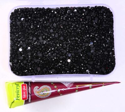 Sahoji Creation Sahoji 16600pcs Round Diamond Black Chandla Resin Beads Stone for Art and Craft, Jewelry Making, Embroidery Works with Fabric Glue, 4MM