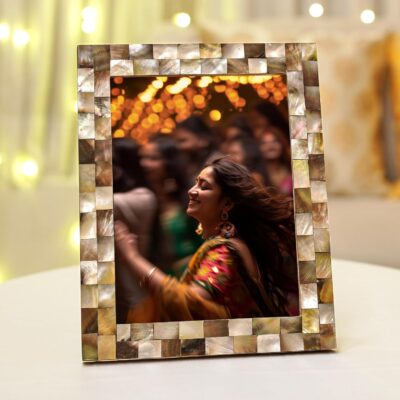 BEHOMA Handcrafted Mother of Pearl Photo Frame – 6x8 Inch, Black, Wooden Tabletop Frame