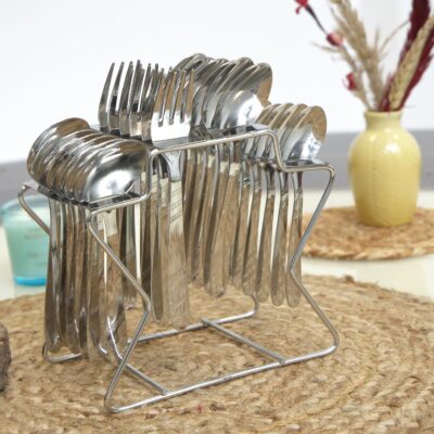 Parage Miracle 25-Piece Stainless Steel Cutlery Set with Stand | Dinner, Tea & Soup Spoons, Forks | Mirror Finish Tableware for Dining & Kitchen
