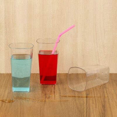Square Polycarbonate Water Unbreakable Glass Set of 6, (300ml, Transparent) - Plastic Tumblers for Juice, Beer, Drinking