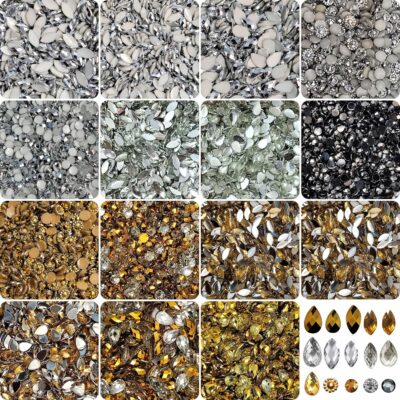 INDIKONB 3500 Pcs Royal Themed Gold Silver Rhinestones Pastable and Mount Chaton Kundan Stones Gemstones and Crystals for Art and Crafts, Jewelry Making, Clothes, Embroidery Material DIY kit
