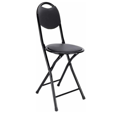 Furniture World Comfortable Folding chair Multi Purpose with Leather Cushion Steel Chair, Black (Design 1)