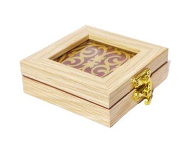 Ridhi Home & Decor Wood Handcrafted Gold Coin Shagun Box (Multi_3.5 Inch X 3.5 Inch X 1 Inch)