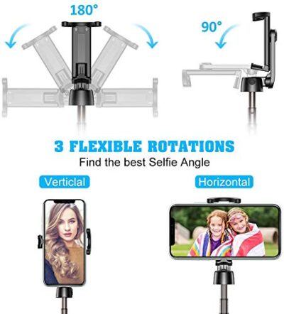 HOLD UP Selfie Stick, Extendable Selfie Stick with Wireless Remote and Tripod Stand, Portable, Lightweight, Compatible with All Smartphone and Mobile (Black)