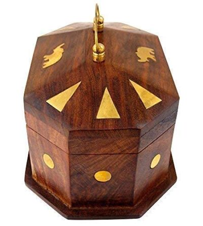ITOS365 Handmade Wooden Jewellery Box For Women - Wood Brown Mix | Durable & Elegant Jewel Organizer With Elephant Décor | Jewellery Storage Box With Latch Closure - 6 Inches