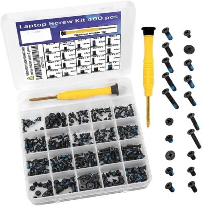 FACTOTECH 400 Pcs Laptop Screw Kit with Blue Nylok & Titanium Nitride Screwdriver (20 Sizes)