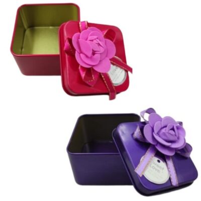 Beauty Tool Decorative Metal Gift Box (Empty) |Cute Square Shaped | Jewellery Box, Diwali Gifts, Birthday Return Gifts, Christmas Gifts (Multicolor) |Pack of 2|