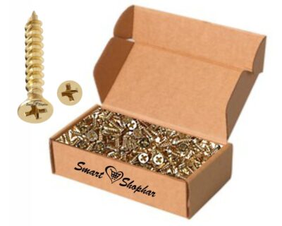 Smart Shophar 19x6mm Steel Flat Head Sheet Metal Screws – Golden Brass Finish (Pack of 100)