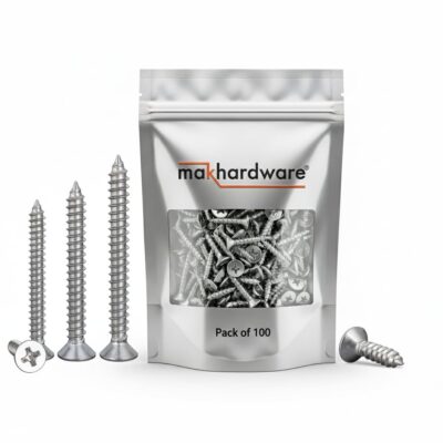 Mak Hardware SS 304 Phillips Star Head Screws – Anti-Rust Stainless Steel for Wood, Drywall & Wall Fixing (38mm, Pack of 100)