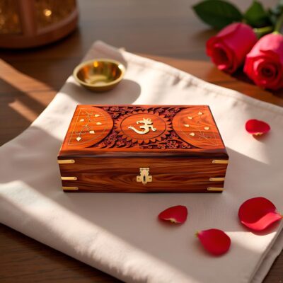 RGrandsons Handmade Wooden Jewellery Box for Women Jewel Organizer Hand Carved with Intricate Carvings Gift Items - Om Design (OM_Design_()