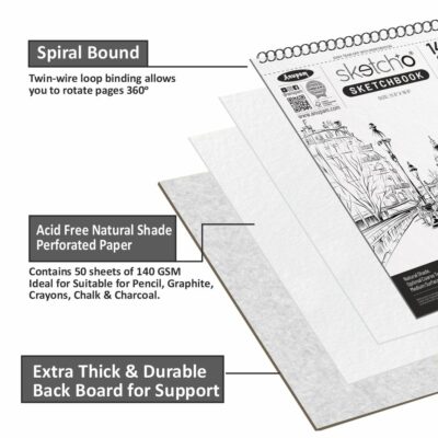 Anupam Sketch-O Sketchbook A3 | 50 Sheets 100 Pages | 140GSM | Durable Acid Free Drawing Paper | Top Spiral-Bound Sketchpad for Artists & Professionals for Marker Colored Pencil Charcoal Pastels