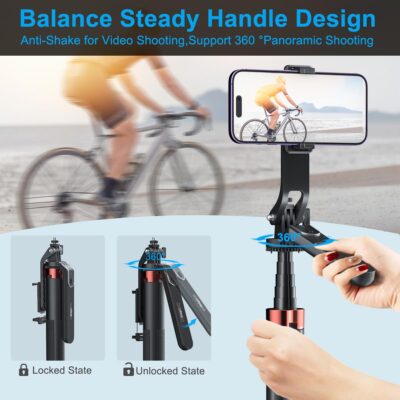Selfie Stick Tripod 360 Degree Rotation Rechargeable Remote Quadripod Stand Gimbal Handle for Mobile Phone Camera Gopro 360° Panoramic Shooting Vlogging Live Stream