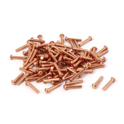3NH 100 Pcs Copper Solid Rivets – 2mm x 10mm Round Head, 12mm Length, Gold Tone