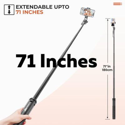 WeCool S7 Selfie Stick Tripod, 71" Extendable with Quad Stand, 360° Rotatable Handle, Detachable Bluetooth Remote, Phone Tripod for Vlogging, YouTube, Travel, iPhone, Android