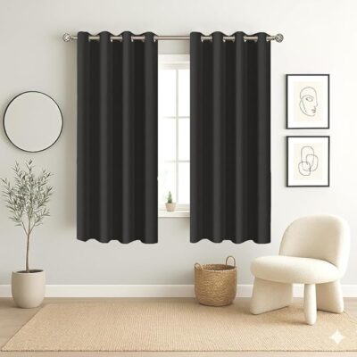 Homestan Blackout Window Curtains 5 Feet Long Set of 2, Room Darkening Blackout Curtains 5 Feet for Window with Grommet Design for Home Decor (5x4 Feet, Black)