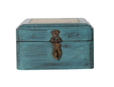 CONTRAST LIVING Wood Hand Painted Vintage Decorative Box (Blue_Outer Dimension_22x22x13 Cm)