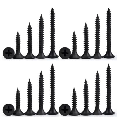 Hi-Plasst Black Self-Drilling Drywall Screws (100 Pcs, #6) – 13mm to 32mm, Bugle Head, Carbon Steel