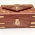 Wooden Jewellery Box for Women Jewelry Organizer Hand Carving and Brass work Gift Item.Brown (Sheesham Wood) (Small)