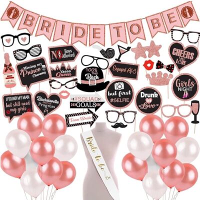 Party Propz Bride To Be Decoration Set Combo -73Pcs Rose Gold Bachelorette Party Decorations | Bride To Be Props | Bride to Be Sash | Bride to Be Banner (Cardstock) | Bride to Be Balloon