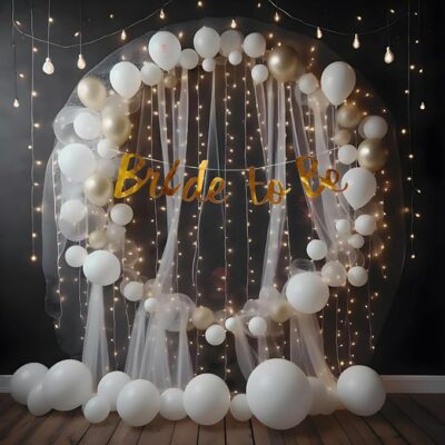 Hemi to 50 Pc Bride to be decoration set combo -White Gold Chrome Confetti Balloons With Fairy LED Lights| Bridal Shower Decorations Kit| Bachelorette Party Decoration for Bride Banner