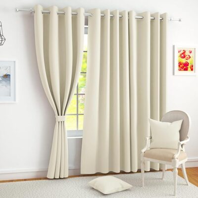 Story @ Home Blackout Door Curtains 7 Feet Long Set of 2 | Plain Printed | 70% Room Darkening Curtain | Thermal Insulated | Curtains for Living Room | (116 x 215 cm, Beige) | Perfect for Home Decor