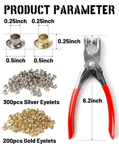 DIY Craft 500-Piece Eyelets & Grommet Tool Kit – Gold & Silver Grommets with Hole Punch and Mallet for Leather, Fabric & Canvas