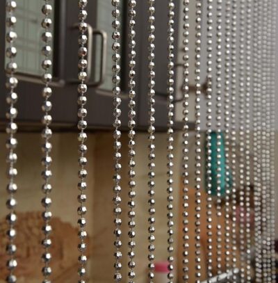 Pindia 7Ft Strings Bead Curtain Silver Round Fancy Sparkling Door Window String Beads Thread Sheer Shear Rod Room Hanging - Silver - 7 X 3.5 FT