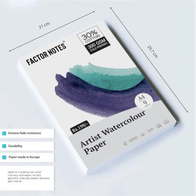 FACTOR NOTES A4 Watercolour Sheet: 300 GSM|30% Cotton | 9 Sheets | Cold-Pressed|Acidfree, Watercolor