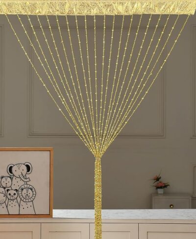 Fancy Sparkling String Beads Golden Kite Curtain - Door Window String Beads - Solid Golden Decorative Hanging Curtains for Home Decoration - (7 X 4 Ft)