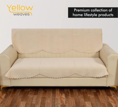 Yellow Weaves 3Seater Quilted Sofa Cover and Chair Cover, Seat & Back Cover, Color - Beige, Velvet