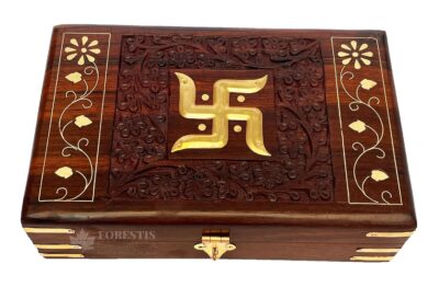 Wooden Carved OM Box| Rosewood Jewellery Box| Kit| Vanity| Organiser For Women, Storage, Gold, Cash, Money, Good Luck| Shagun Gift| Pooja Temple Samagri| Vastu (8x5 Inches, Tombs)