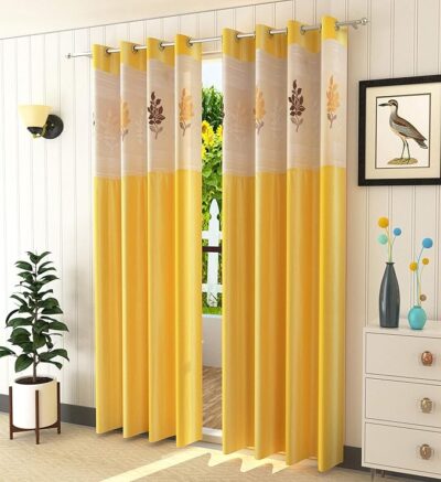 Lavi Chitra 2 Piece Premium Door Curtain with Floral Net - 7ft, Yellow