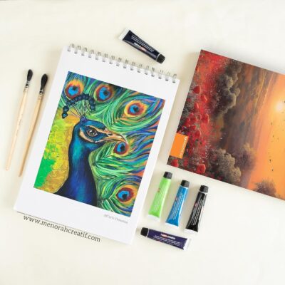 MENORAH - A4 Sketch book - 140 GSM,100 Pages/50 Sheets - Metal Wire-O bound drawing notebook - (21.0 x 29.7 cm)- Romantic Sunset Design