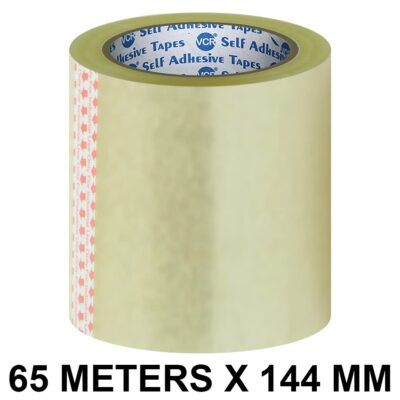 VCR Self Adhesive Transparent Cello Tape - 65 Meters in Length - 144mm / 6" Width - 1 Roll Per Pack - BOPP Industrial Packaging Tape for E-Commerce Box Packing, Office and Home use