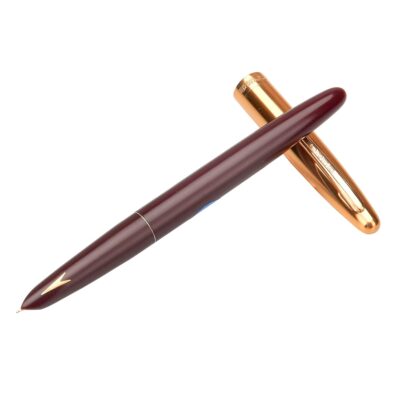 GOLD LEAF Hero Pen 329 Model Original Fountain Ink Pen Iridium Nib Gold Cap (Maroon)