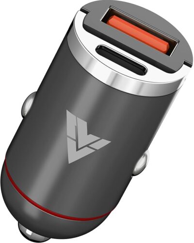 DR VAKU® 65W Car Charger Fast Charging Dual Port Type C PD PPS 65W + 18W QC 3.0 USB Car Mobile Laptop Adapter for iPhone 17/16/15/14/13 etc., Samsung All Series, Tablets, & Android Smartphones- Grey