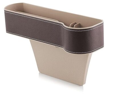 Lukzer Car Seat Gap Filler Organizer Storage Box Front Seat Console Side Pocket with Cup Holder Catch Caddy for Mobile Cards Money Storage Holder (Beige/Driver Side/ 26.5 x 6.5 x 17cm)