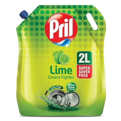 Pril Lime Liquid Dishwash Gel - 2 Liter Pouch | Dish Cleaning Liquid Gel with German Technology - Active Power Molecules Leaves No Residue, Grease Cleaner For All Types of Utensils
