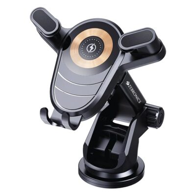 ZEBRONICS WCC150, Wireless Cellular Phone Car Charger,15W Fast Charging, up to 6.8 Inches,360° Rotatable+180° Tilt Adjustments,60Mm Extendable Telescopic Arm, Strong Suction Cup,1 Meter Cable, Black