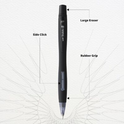 uni-ball Shalaku 0.7mm Mechanical Pencil (M7-228) | Rubberized Body with Unique Side Click Mechanism | Black Body, Pack of 6