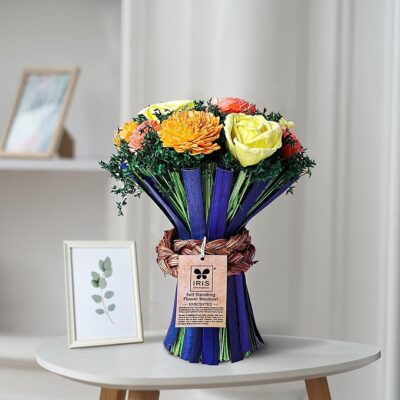 IRIS Home Fragrances Artificial Flowers self-Standing Yellow Flower Bouquet- Unscented- 250g for Birthday/Anniversary/Welcome/Housewarming/Wedding Gift or Home (Multicolor)