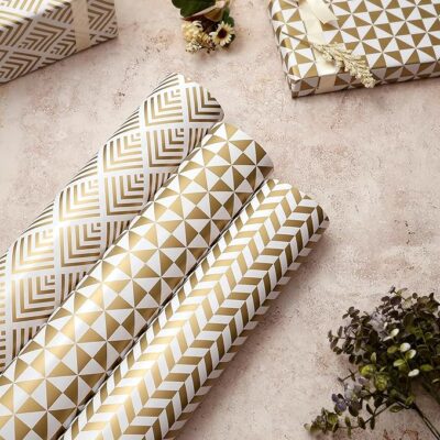 Pink Paper Co. Metallic Gift Wrapper Sheets Size: 19 x 28 Inches Wrapping paper with name stickers (Pack of 6)