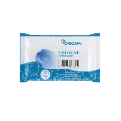 Origami Wet Wipes/Wet Tissue/Wet Facial Tissue - 15 x 20 cm - 25 Pulls Per Pack - Pack of 4-100 Wipes - Cologne
